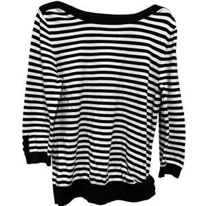 Pure Alfred Sung Sweater Women Size L Black White Stripe Long Sleeve 100% Cotton